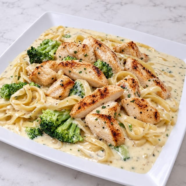 Chicken Broccoli Alfredo.