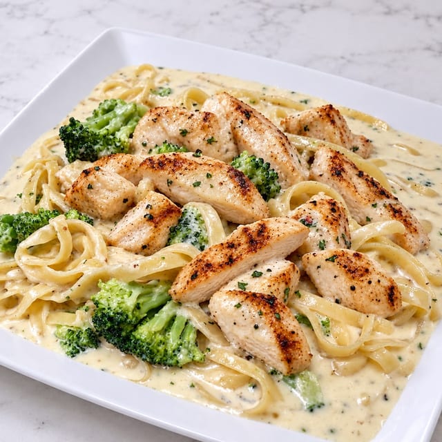 Chicken Broccoli Alfredo.